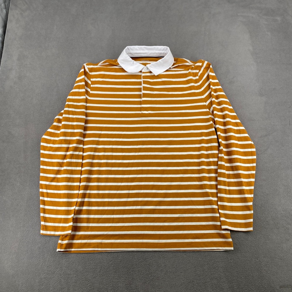 Club Room Mens Long Sleeve Rugby Shirt Mustard Yellow White Striped Large